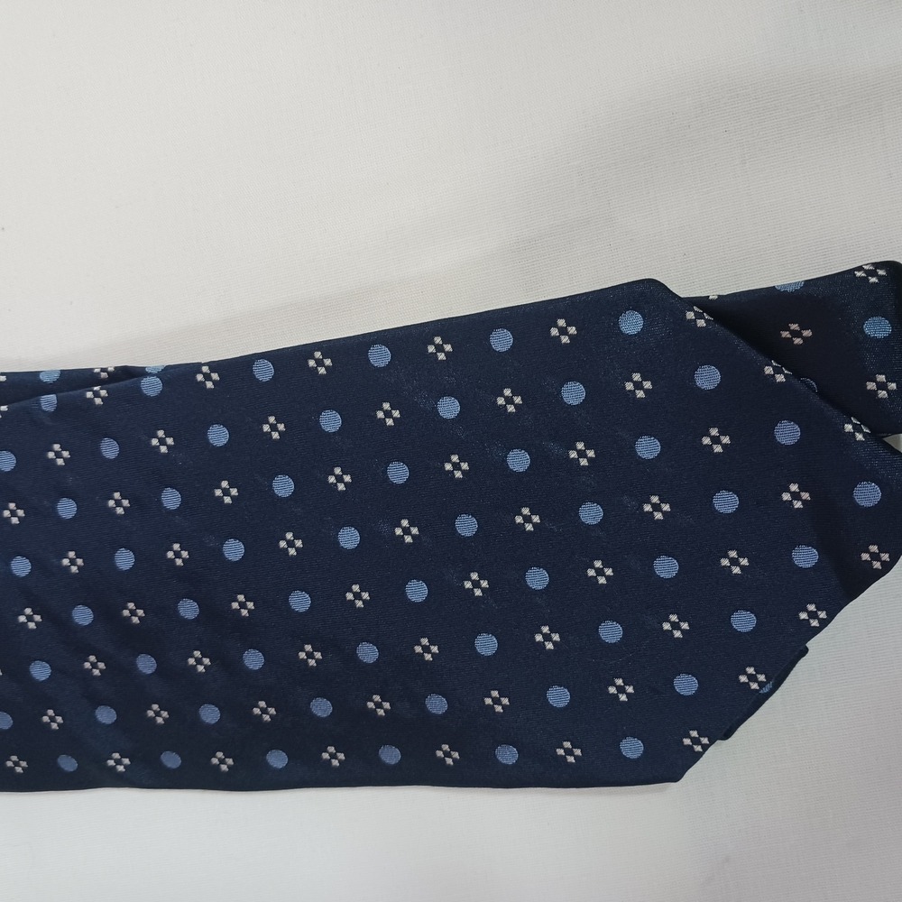 Lauren Ralph Lauren Necktie Mens OS Navy Blue Excellent Geometric Polka Dot Silk